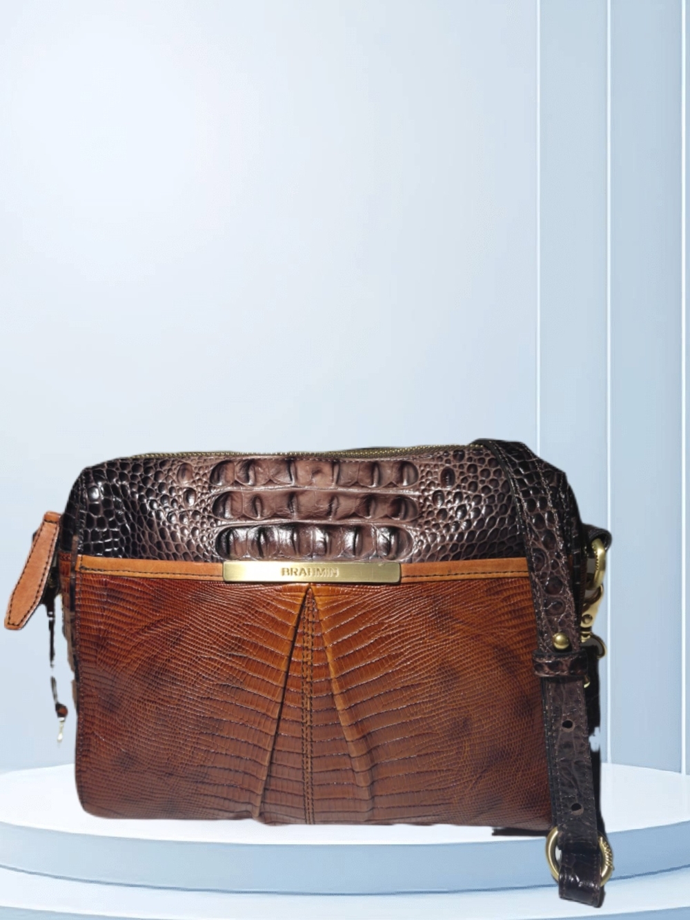 Brahmin Brown Tooled Leather Crossbody Bag